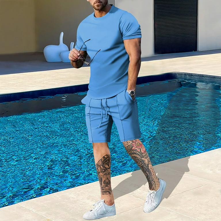 Akiihool Summer Short Sets Men 2 Piece Outfits Mens Linen