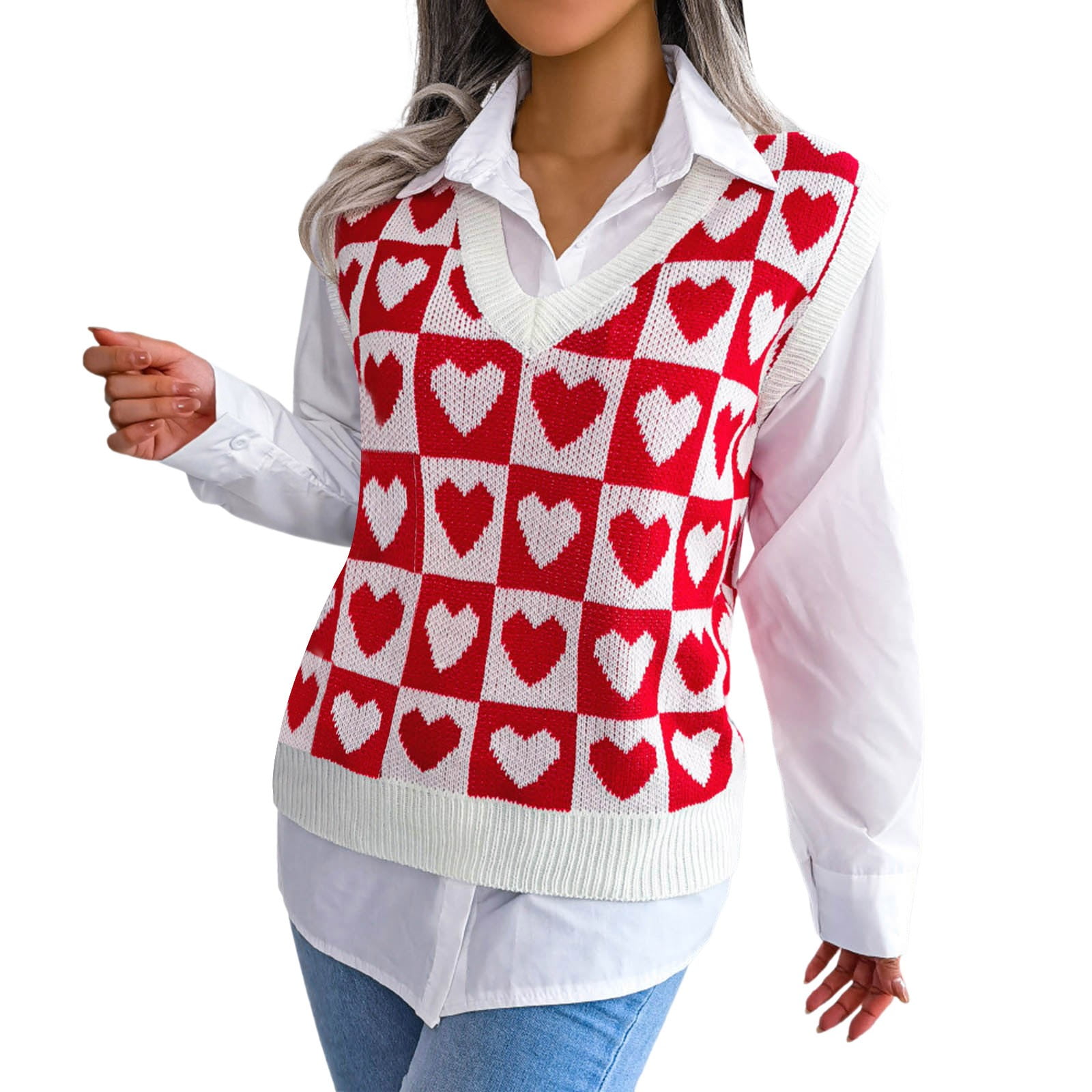 Akiihool Sweater Tank Tops for Women Women Heart Print Sweater Vest V
