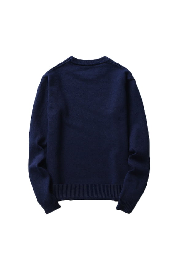 Sweater for Men Plus Size Men's Long Sleeve Button Pullover Sweater Casual Sweater (Navy,L)