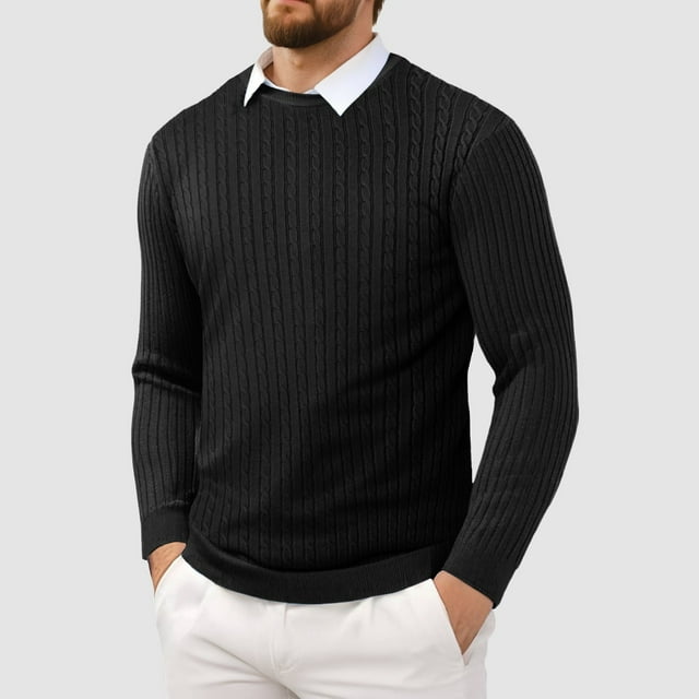 Akiihool Sweaters for Men Crew Neck Sweater Slim Fit Lightweight Sweatshirts Knitted Pullover for Casual Or Dressy Wear (Black,M)