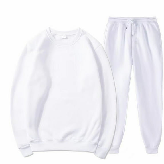 Akiihool Sweatsuits for Men Set 2 Piece Fall Winter Tracksuits Casual Long Sleeve Crewneck Swetashirts Workout Jogging Suit (White,L)