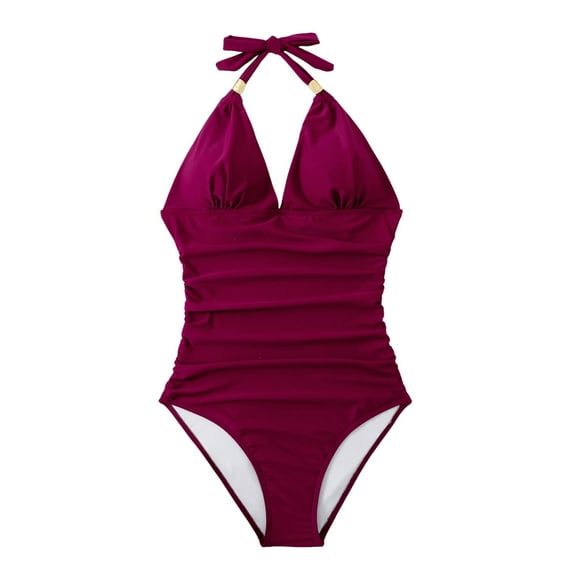 Akiihool Swim One Piece Women Athletic One Piece Swimdress Swimsuits for Women Tummy Control Swim Bathing Suit (Wine,M)