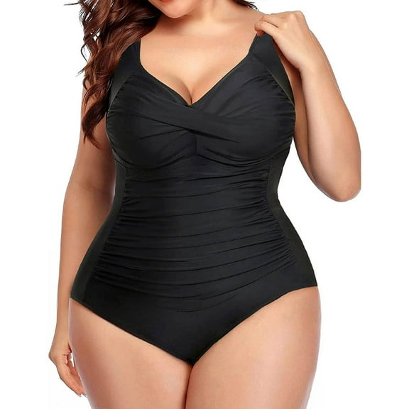 Akiihool Swim One Piece Women Athletic Women's One Piece Swimsuit Tummy Control Crew Neck Bathing Suits (Black,XXXXL)