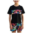 thumbnail image 1 of Akiihool Swim Wear Kids Boys Two Piece Rash Guard Swimsuits Set Kids Short Sleeve Shirt with Swim Trunks Bathing Suit Shorts Swimwear Set 7-16 Years(Black,9-10 Years), 1 of 6
