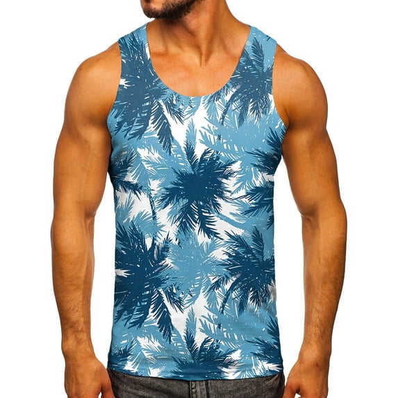 Akiihool Tank Tops Men Beach Men's Tank Top Shirts Casual Sleeveless Lace Up Beach Hippie Tops Tunic (Blue,XXL)