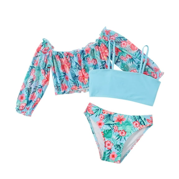 Akiihool Teen Bathing Suits Girls Rash Guard Swimsuit 3-Piece Bathing Suit UPF 50  Summer Beach Swimwear (Light Blue,12-18 Months)