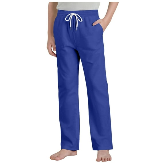 Akiihool Teen Boy Pants Trendy Boys Soft Fleece Casual Pull on Adjustable Waist School Uniform Pants (Blue,4-5 Years)