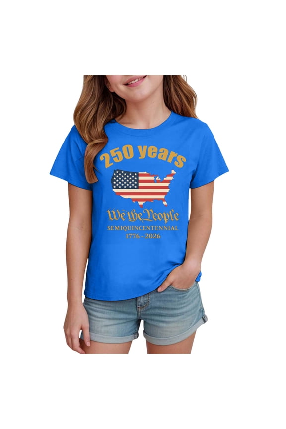 Teen Boy Shirts Boys 4th of July T-Shirt Kids American Tee Monster Trucks Tractor Independence Day Patriotic Tops Short Sleeve(Blue,5-6 Years)
