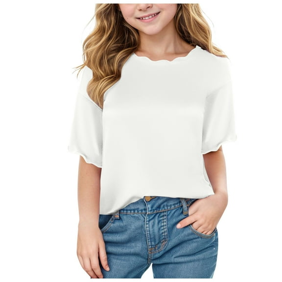 Akiihool Teen Girl Shirts Girls' and Toddler Short Sleeve T-Shirts (White,5-6 Years)
