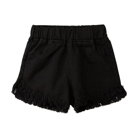 Akiihool Teen Girls Denim Shorts Girl's Jean Shorts High Waist Straight Leg Denim Shorts (Black,6-7 Years)