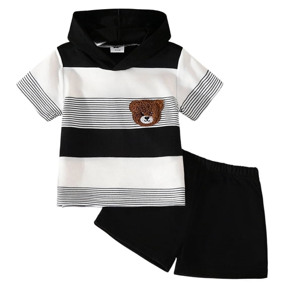 Akiihool Toddler Boy Summer Clothes Toddler Boy Clothes Baby Boys Summer Outfits Patchwork Short Sleeve T-Shirt Shorts Set Summer Clothes Set 12M-5T(Black,6-9 Months)