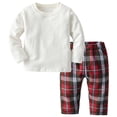 thumbnail image 1 of Akiihool Toddler Boy Two Piece Set Baby Boy Clothes Flannel Plaid Outfits Long Sleeve Hoodie Romper Fall Winter 2 Pcs Clothes for Boy Red,18-24 Months, 1 of 9