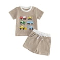 thumbnail image 1 of Akiihool Toddler Boys Outfit Toddler Kids Boy Summer Clothes 6 12 18 24 Months 2T 3T 4T Short Sleeves Shirt Tops & Casual Shorts Outfit Set(Coffee,6-12 Months), 1 of 5