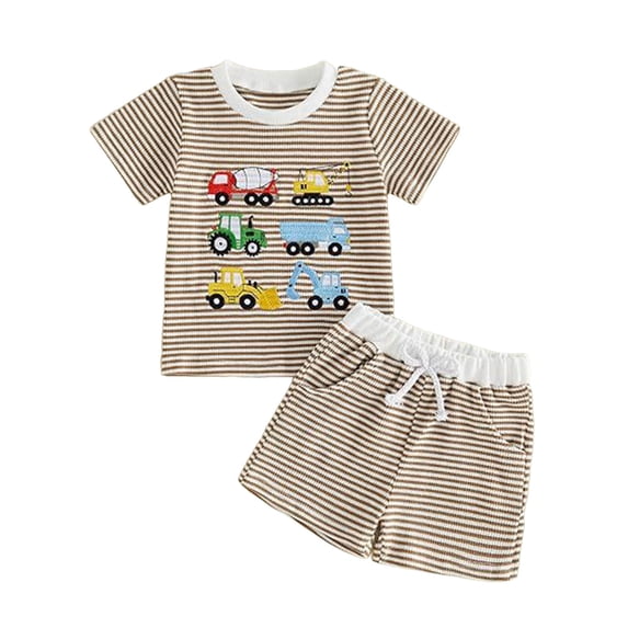 Akiihool Toddler Boys Outfit Toddler Kids Boy Summer Clothes 6 12 18 24 Months 2T 3T 4T Short Sleeves Shirt Tops & Casual Shorts Outfit Set(Coffee,6-12 Months)