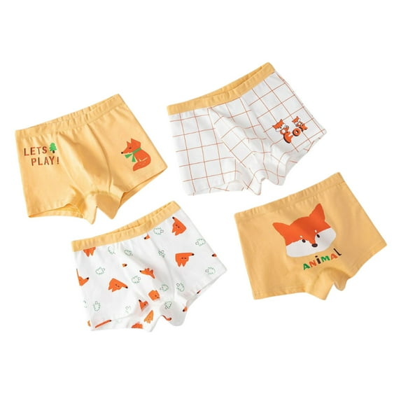 Akiihool Toddler Boys Underwear Little Boys' Cotton Boxer Brief Soft Underwear 4 Pack(Yellow,3-4 Years)