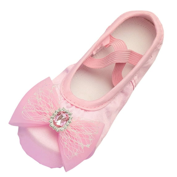 Akiihool Toddler Dance Slippers Ballet Princess Flats with Rhinestone Strap for, Pink Size 26