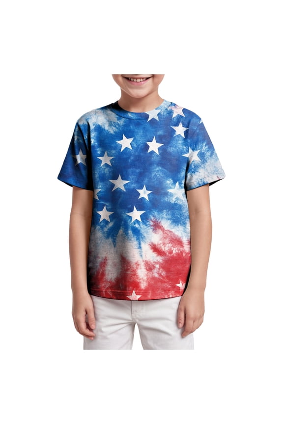 Toddler Flag Shirt 4th of July T-Shirt Toddler Boy Girl Fourth Star American Flag USA Patriotic Memorial Day Shirt Kid Independence Tee Top(Sky Blue,3-4 Years)