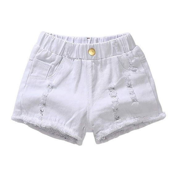Akiihool Toddler Girls Denim Shorts Girl's Hem Denim Shorts High Waisted Straight Leg Summer Jeans Shorts (White,18-24 Months)