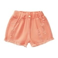 thumbnail image 1 of Akiihool Toddler Girls Jean Shorts Girl's Hem Elastic Waist Straight Leg Denim Shorts (Orange,18-24 Months), 1 of 7