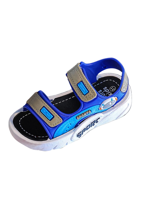 Toddler Sandals Boys Letters Solid Color Breathable Summer Beach Shoes Soft Bottom Sandals(Blue,4-4.5 Years)
