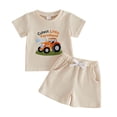 thumbnail image 1 of Akiihool Toddler Sets for Boys Toddler Baby Boy Summer Clothes Embroidered Waffle Short Sleeve T-Shirts Elastic Shorts Newborn Infant Boy Outfits(Orange,0-6 Months), 1 of 3