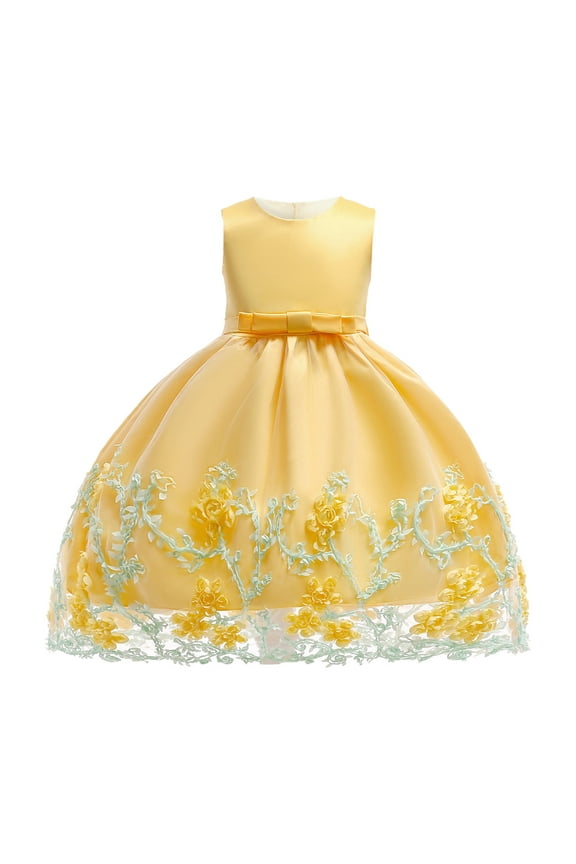 Toddler Dress Toddler Kid Girl Lace Sleeveless Princess Gown Party Tulle Dress Clothes (Yellow,2-3 Years)