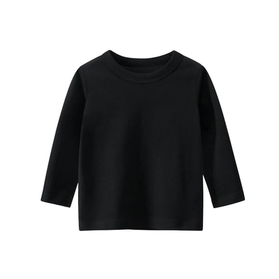 Akiihool Tops for Boy Boy's Solid Crew Neck Long Sleeve T Shirt (Black,4-6 Years)