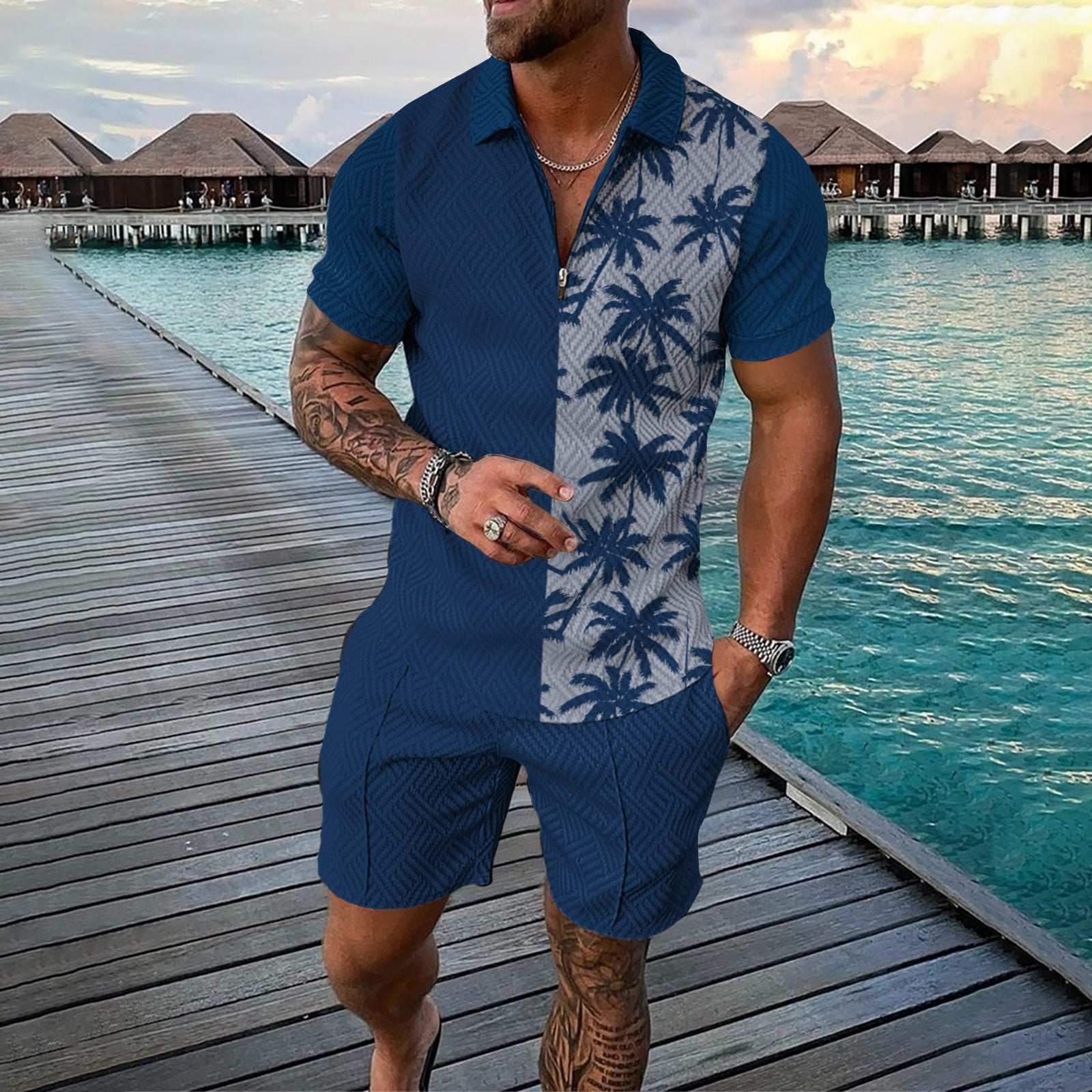 Navy blue clearance shorts outfit mens