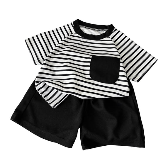 Akiihool Two Piece Short Set for Newborn Boy Boy Summer Clothes Outfits Set Short Sleeve T-Shirt Tops And Short (Black,6-12 Months)