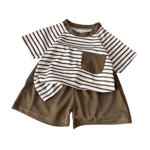 Akiihool Two Piece Short Set for Newborn Boy Boy Summer Clothes Outfits Set Short Sleeve T-Shirt Tops And Short (Coffee,3-4 Years)