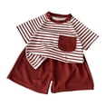 thumbnail image 1 of Akiihool Two Piece Short Set for Newborn Boy Boy Summer Clothes Outfits Set Short Sleeve T-Shirt Tops And Short (Wine,12-18 Months), 1 of 4