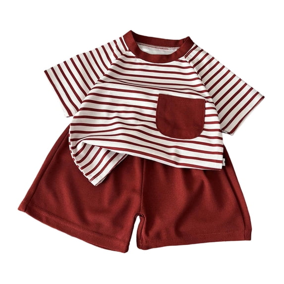 Akiihool Two Piece Short Set for Newborn Boy Boy Summer Clothes Outfits Set Short Sleeve T-Shirt Tops And Short (Wine,12-18 Months)