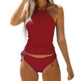 thumbnail image 1 of Akiihool Two Piece Tankini Swimsuit for Women High Neck Ruched Tummy Control Top with Bottom Bathing Suits (Red,M), 1 of 5