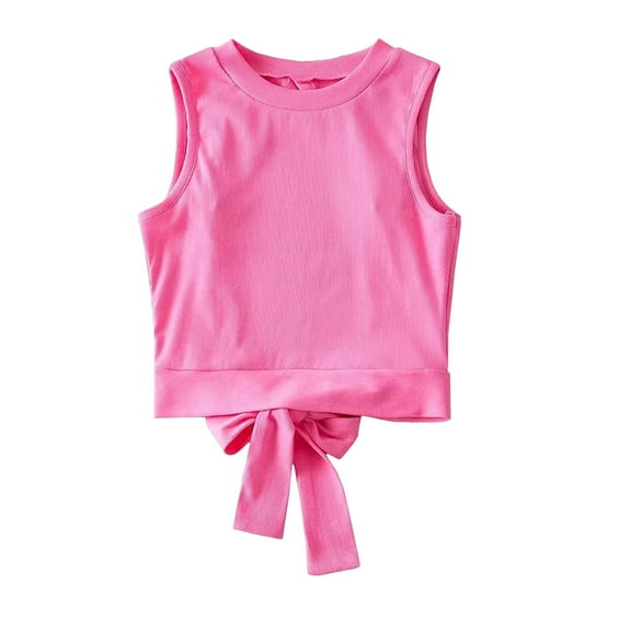 Akiihool Under Shirts for Girls Girls Sleeveless Tank Tops High Neck Cropped Tanks Basic Racerback Dance Top for Kids Teen Gymnastics(Hot Pink,S)