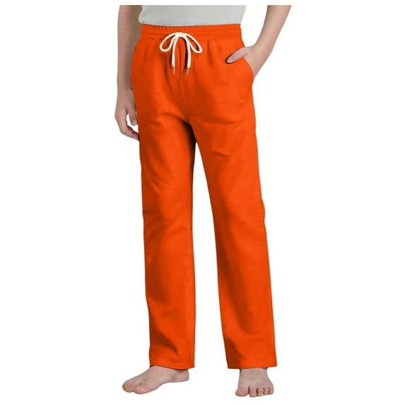 Akiihool Uniform Pants for Boys Boys Pleated Ruffle Trim Pants Elastic Waist Lightweight Outdoor Jogger Pants (Orange,12-13 Years)