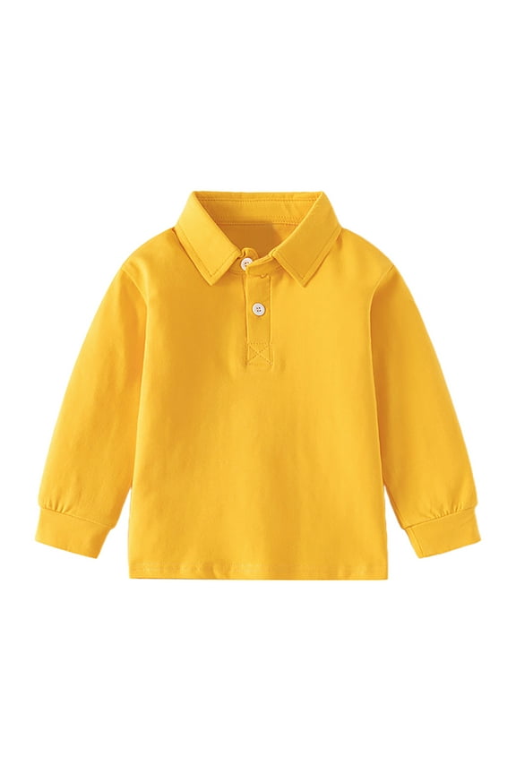 Uniform Shirts for Boys Boys Baby and Toddler Uniform Long Sleeve Pique Polo Shirt (Yellow,12-18 Months)