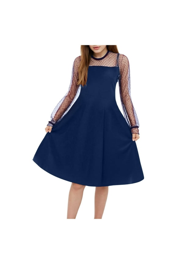 Wedding Dresses Kid Floral Cotton Girls Dresses Summer Girl Clothes (Navy,7-9 Years)