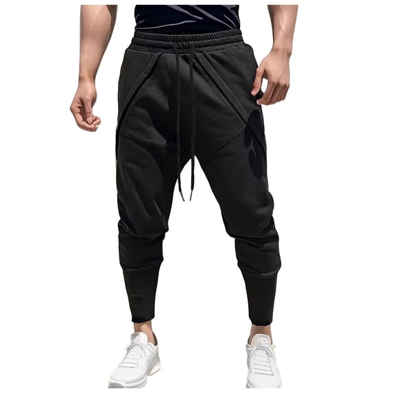 Akiihool Wide Leg Pants for Men Mens Drawstring Pants Elastic Waist Casual Jogger Pants Black,S