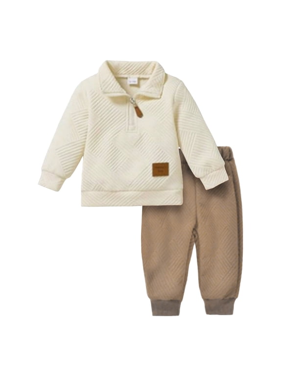 Winter Baby Boy Clothes Toddler Boy Clothes Infant Baby Boy Outfits 12 18 24 Months 2T 3T 4T 5T Hoodie Jeans Pants Set Fall Winter Clothing(Beige,12-18 Months)