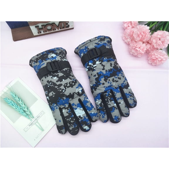 Akiihool Winter Gloves for Kids Winter Kids Warm Gloves Full Fingers Wool Lined Mittens for Cold Weather (Blue,One Size)