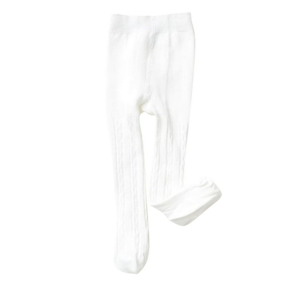 Akiihool Winter Tights for Girls Girl Tights Thick Cable Knit Leggings Stockings Cotton Pantyhose(White,5-6 Years)