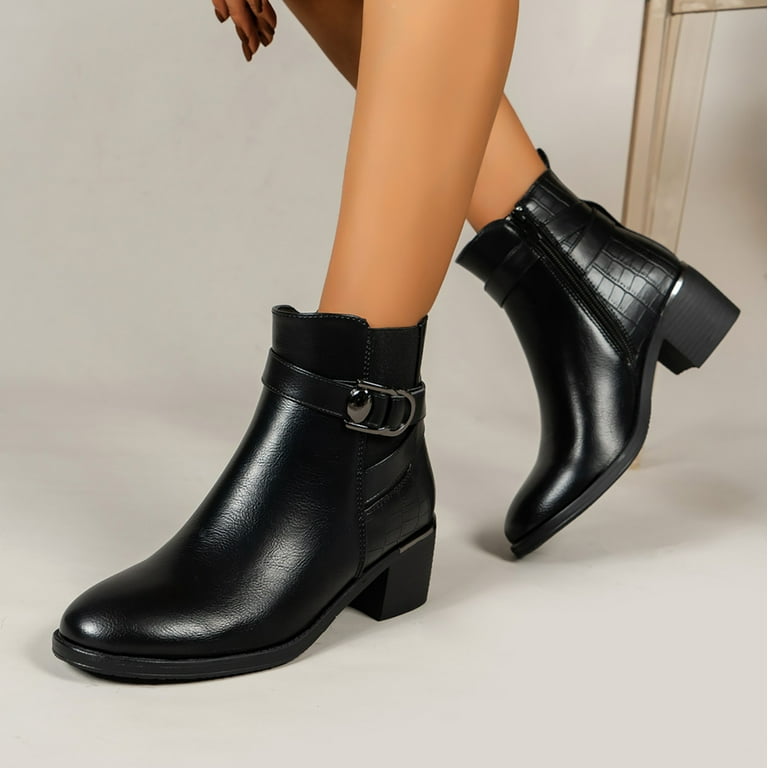 Akiihool Women Ankle Boots Women s Low Wedges Ankle Boots High Top Ankle Shaft Boot Bootie Black 8