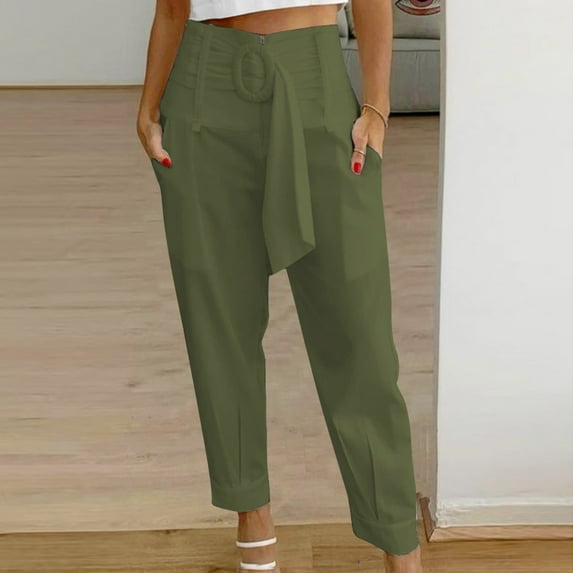 Akiihool Women Pants Casual Winter Capri Pants for Women Wide Leg Lightweight Quick Dry Comfy Loose Capris Crop Pants Pockets (Green,XL)