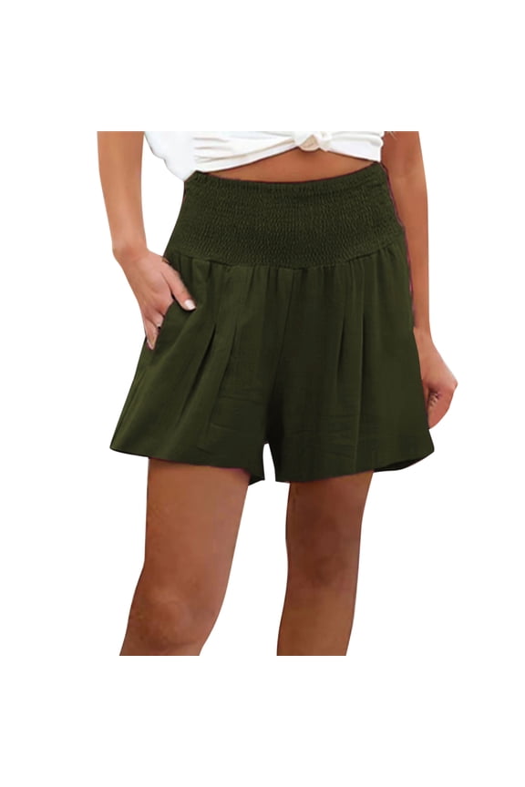 Women Shorts High Waisted High Waisted Shorts for Women Wide Leg Casual Loose Elastic Waist Side Pockets (Army Green,XX-Large)