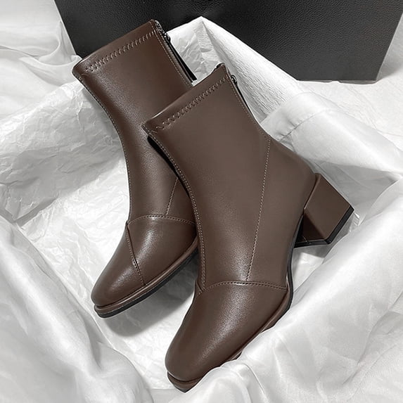 Akiihool Women's Ankle Boots Womens Platform Ankle Boots Elastic Block Heel Fashion Festival Boots Riding Boots for Women (Brown,7)