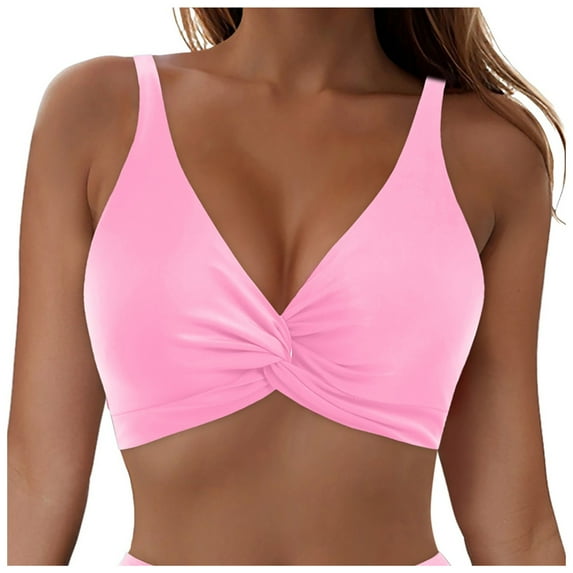 Akiihool Women's Bikini Tops Push Up Swimsuits Top Backless Beach Bathing Suits Tops with Padded (Pink,XXL)