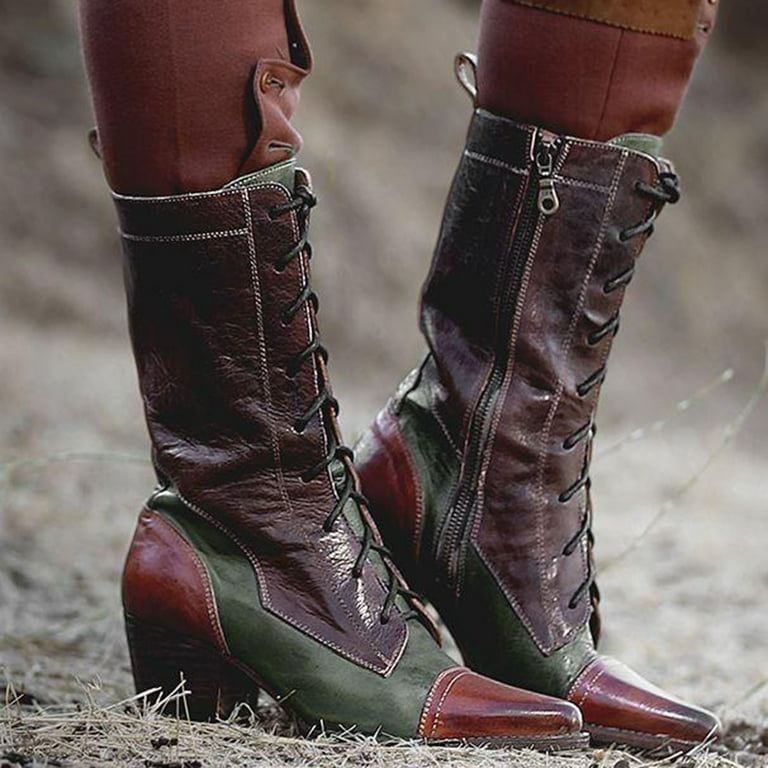 Akiihool Women s Boots Western Boots Ladies Vintage Wide calf Boots Cowboy Boots Knee High Medium Heel Retro Classic Boot A 6.5