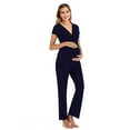thumbnail image 1 of Akiihool Women's Maternity 2 Piece Outfits Drawstring Long Sleeve Tee Top and Leggings Pregnancy Lounge Set (XL,Navy), 1 of 2
