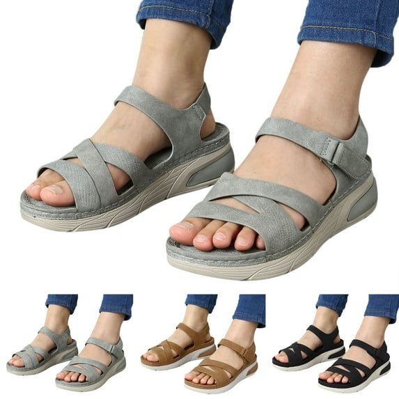 Akiihool Women's Sandals Wide Width Womens Hiking Sandal Stylish Sport Sandal Straps with Adjustable Hooks with Arch Support Beach Vacation Casual Camping (Black,9)