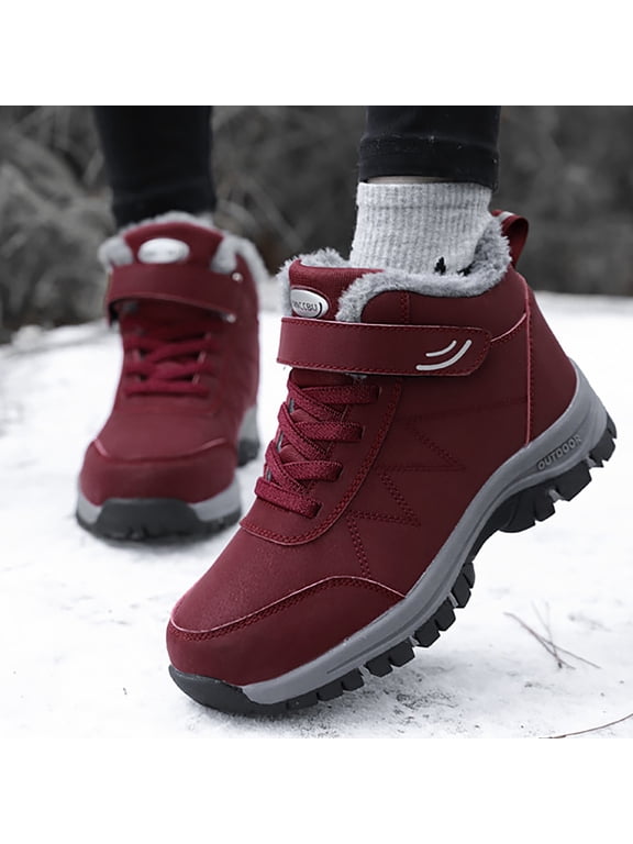 Women's Snow Boots Wide Width Winter Snow Boot Side Zipper Fashion Booties Walking Hiking Tennis Booties Mid Calf Warm Lightweight Comfort (Red,8)